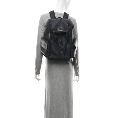 GG Supreme Monogram Textured Dollar Calfskin Medium Ophidia Double Buckle Backpack Blue Dark Blue Black
