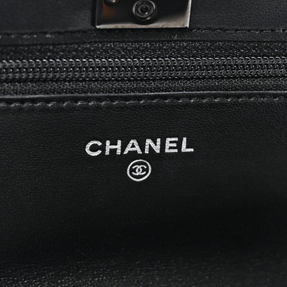 Lambskin Quilted Trendy CC Wallet On Chain WOC So Black