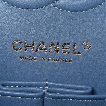 Printed Denim Quilted Small Double Flap Light Blue