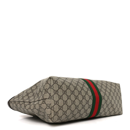GG Supreme Monogram Textured Calfskin Web Medium Ophidia Shopping Tote Beige Ebony New Acero
