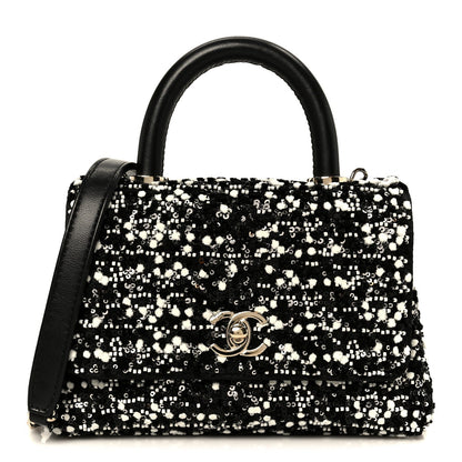 Lambskin Sequin Beaded Extra Mini Coco Handle Flap Black White
