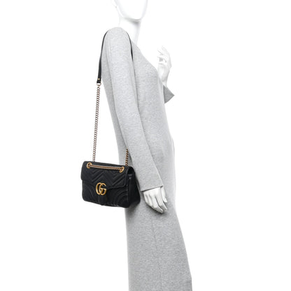 Calfskin Matelasse Small GG Marmont Shoulder Bag Black