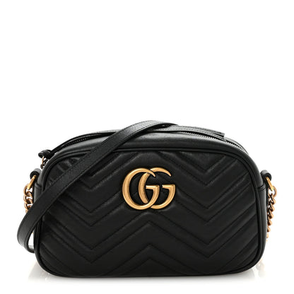 Calfskin Matelasse Small GG Marmont Chain Shoulder Bag Black