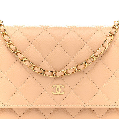 Caviar Quilted Wallet on Chain WOC Beige