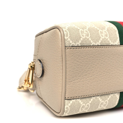 GG Supreme Monogram Textured Dollar Calfskin Web Mini Ophidia Top Handle Bowler Bag Beige Mystic White Oatmeal