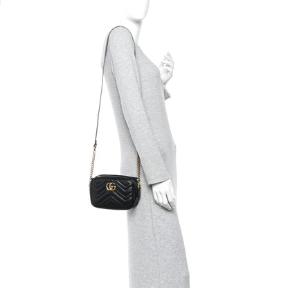 Calfskin Matelasse Mini GG Marmont Chain Shoulder Bag Black