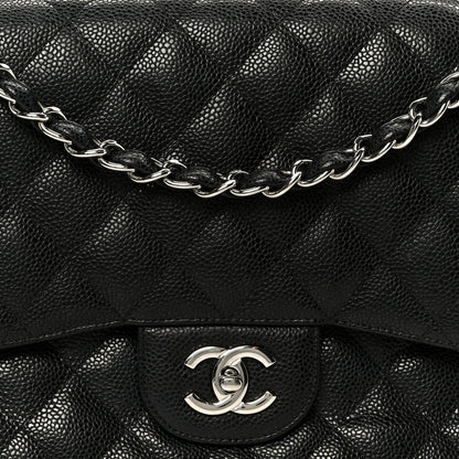 Caviar Quilted Jumbo Double Flap Black