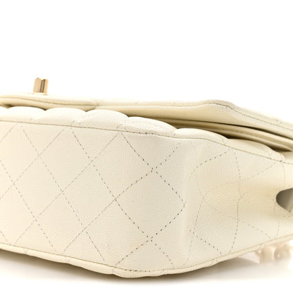 Caviar Quilted Medium Double Flap White
