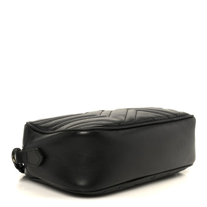 Calfskin Matelasse Monochrome Small GG Marmont Chain Shoulder Bag Black