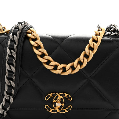 Lambskin Quilted Chanel 19 Wallet On Chain WOC Black