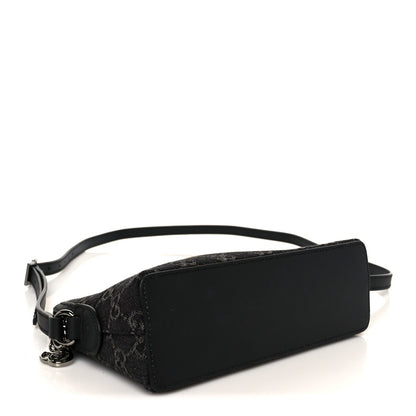 Denim Cuoio Harness GG Monogram Small Ophidia Dome Shoulder Bag Black Medium Grey