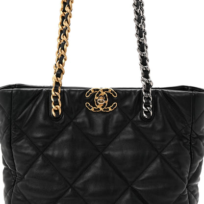 Lambskin Quilted Chanel 19 Shopping Bag Black