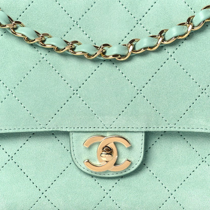 Suede Calfskin Small Souplissimo Maxi Flap Green