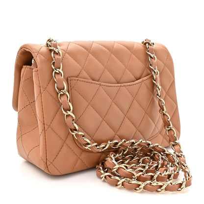 Lambskin Quilted Mini Rectangular Flap Brown