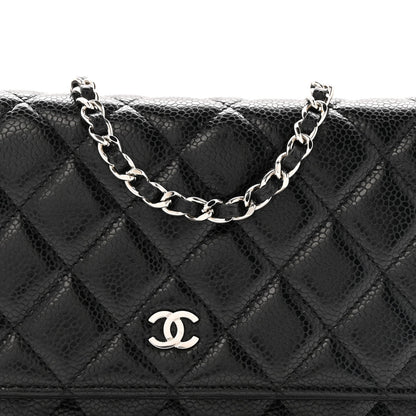 Caviar Quilted Wallet on Chain WOC Black