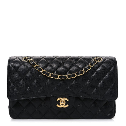 Caviar Quilted Medium Double Flap Black