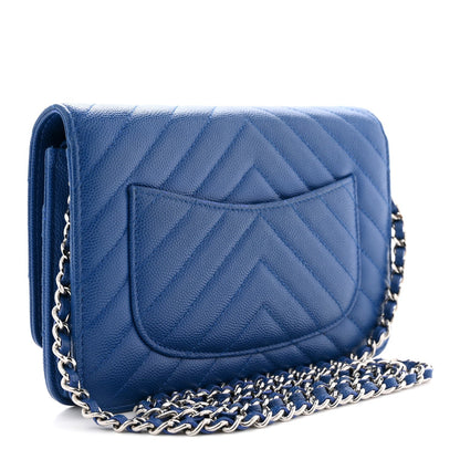 Caviar Chevron Quilted Wallet On Chain WOC Blue