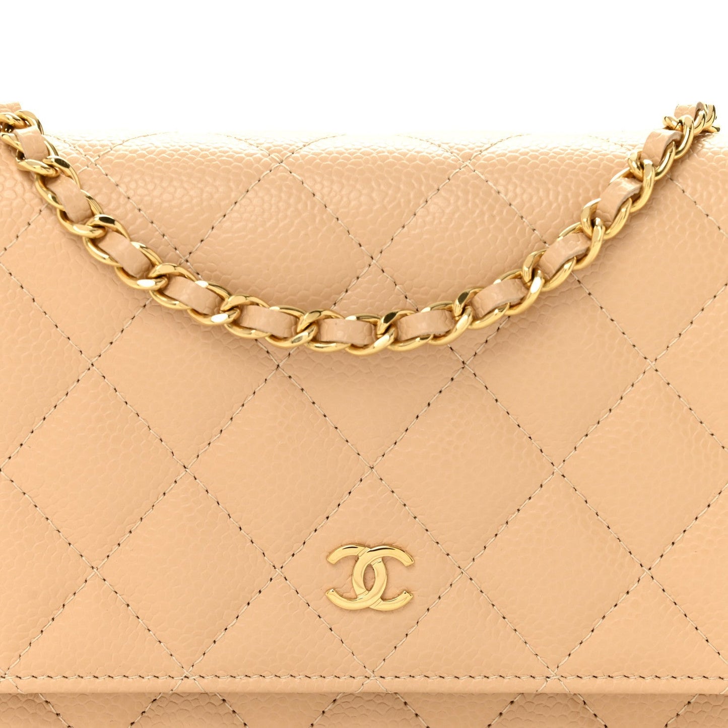 Caviar Quilted Wallet on Chain WOC Beige