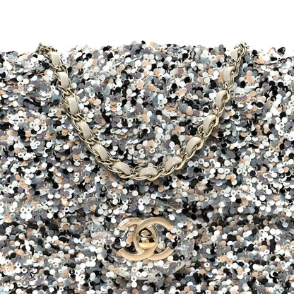 Sequin Mini Flap Gray Black White Pearly White