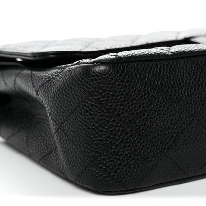 Caviar Quilted Medium Double Flap Black