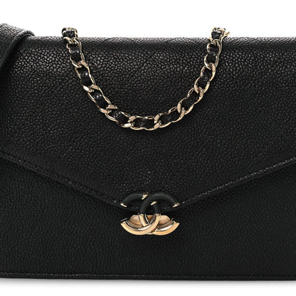 Grained Calfskin Quilted Cuba Wallet On Chain WOC Black
