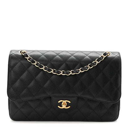 Caviar Quilted Jumbo Double Flap Black