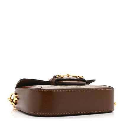 GG Supreme Monogram Web Mini Horsebit 1955 Shoulder Bag Beige Brown Sugar