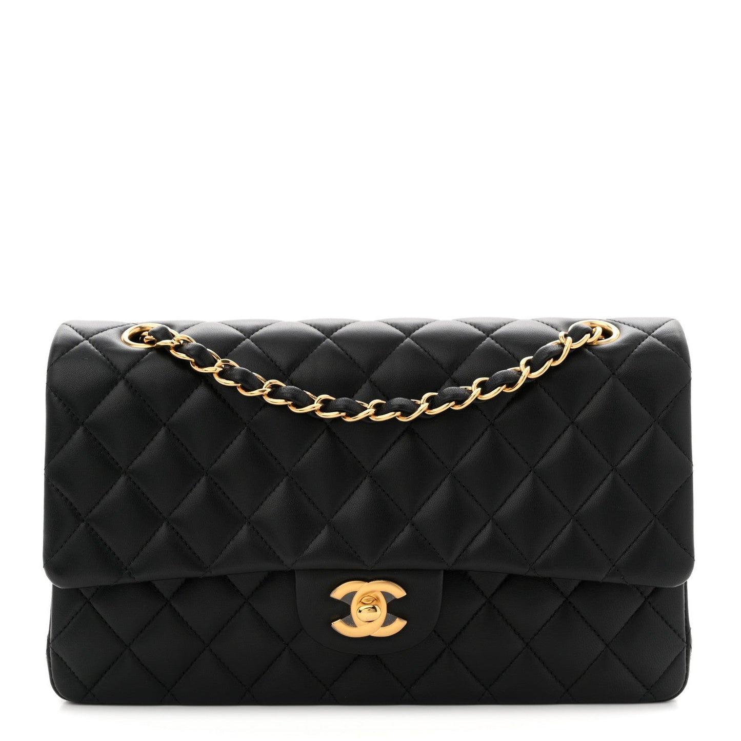 Lambskin Quilted Medium Double Flap Black