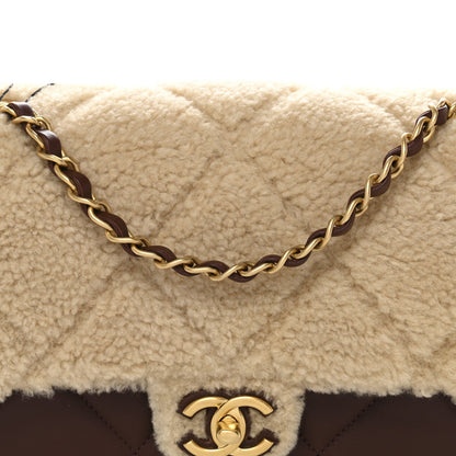 Shearling Lambskin Quilted Furry Coco Flap Dark Brown Beige