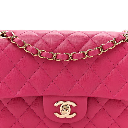 Caviar Quilted Small Double Flap Fuchsia