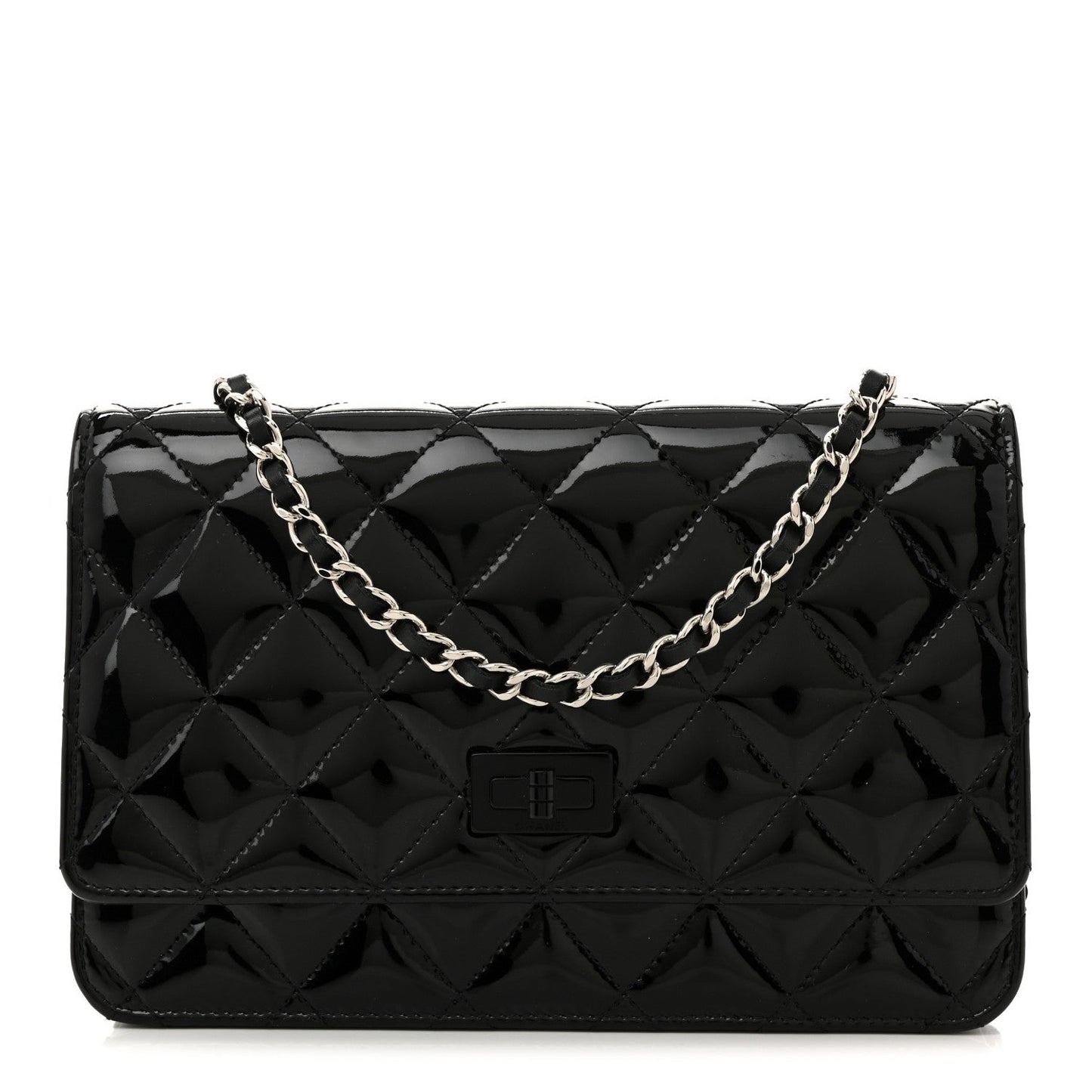 Patent Calfskin Quilted Reissue Wallet On Chain WOC So Black