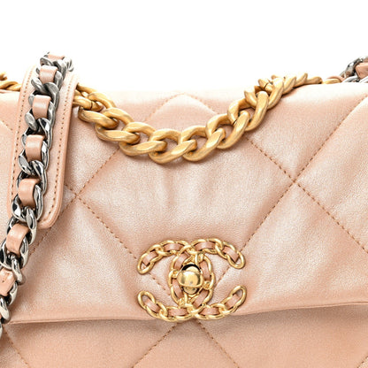 Shiny Lambskin Quilted Medium Chanel 19 Flap Beige
