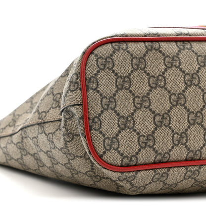 Soft GG Supreme Monogram Web Bosco Patch Small Crossbody Tote Beige Malva Hibiscus Red