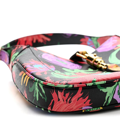 X KEN SCOTT New Shangai Calfskin Jenny Floral Print Small Jackie 1961 Hobo Black Pink
