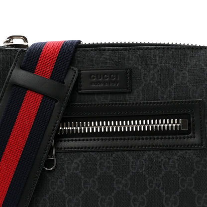 GG Supreme Monogram Web Small Flat Messenger Bag Black Grey