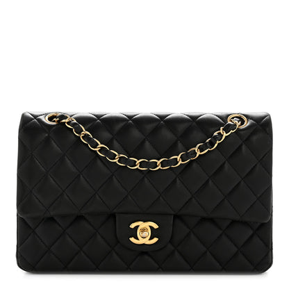 Lambskin Quilted Medium Double Flap Black