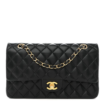 Lambskin Quilted Medium Double Flap Black
