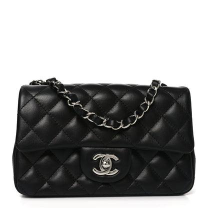 Lambskin Quilted Mini Rectangular Flap Black