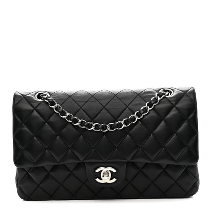 Lambskin Quilted Medium Double Flap Black