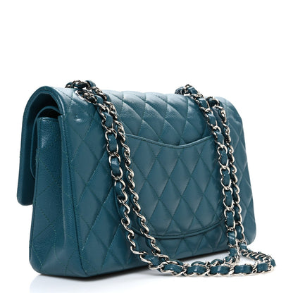 Caviar Quilted Medium Double Flap Dark Turquoise