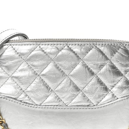 Metallic Lambskin Calfskin Quilted Small Gabrielle Clutch With Chain Silver