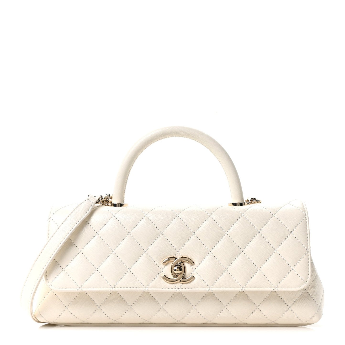 Caviar Quilted Maxi East West Coco Handle Flap White