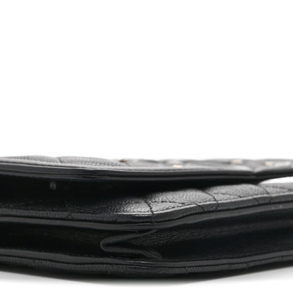 Caviar Quilted CC Filigree Wallet On Chain WOC Black
