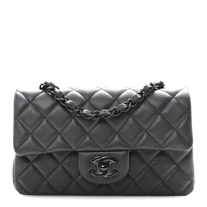 Pearly Lambskin Quilted Mini Rectangular Flap So Black