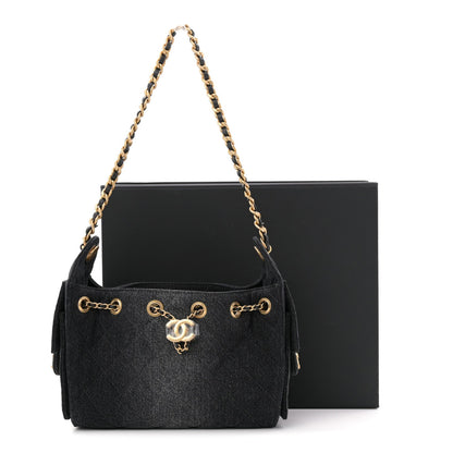 Washed Denim Quilted Mini Chanel 25 Handbag Black