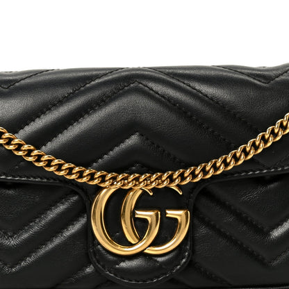 Calfskin Matelasse Super Mini GG Marmont Shoulder Bag Black