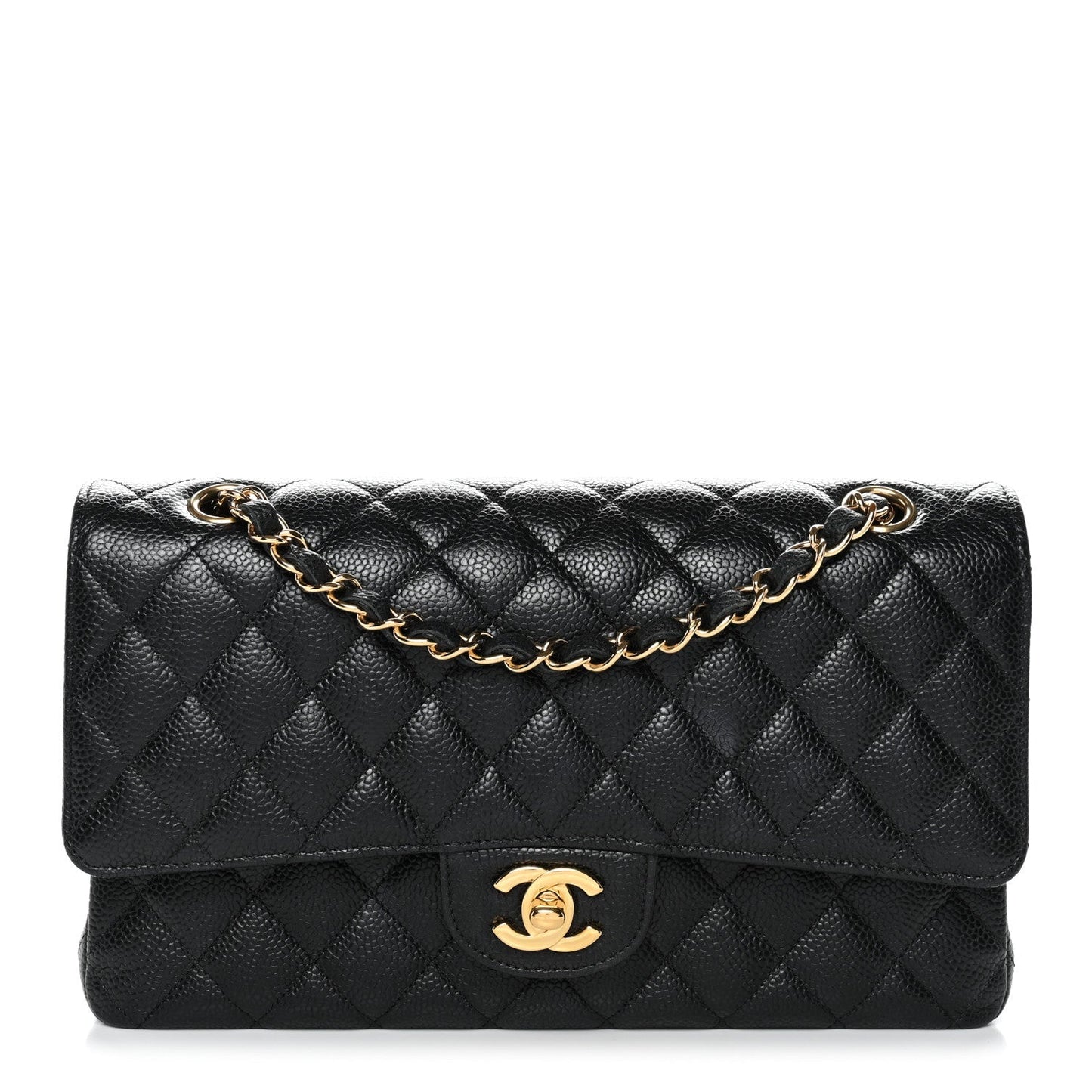 Caviar Quilted Medium Double Flap Black