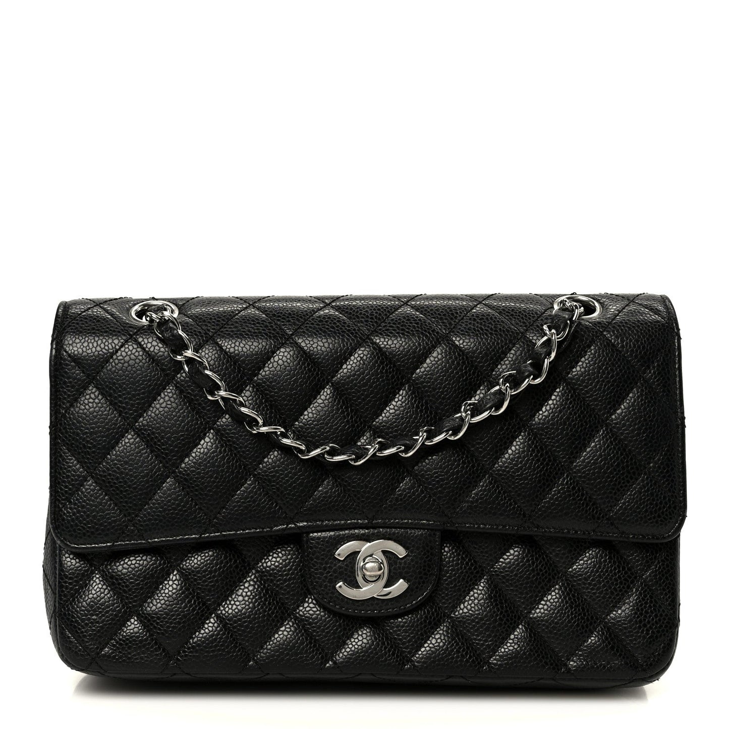 Caviar Quilted Medium Double Flap Black
