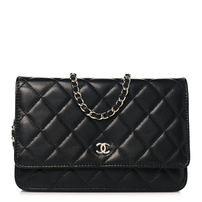 Lambskin Quilted Wallet On Chain WOC Black