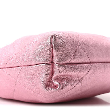 Metallic Lambskin Lacquered Monochrome Quilted Mini Chanel 22 Pink